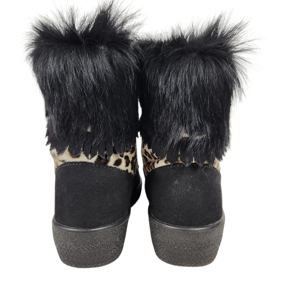Oscar Sport Cristina Après Ski Black Fur Suede Leather Cheetah BootWomen Size 38 - Picture 7 of 16